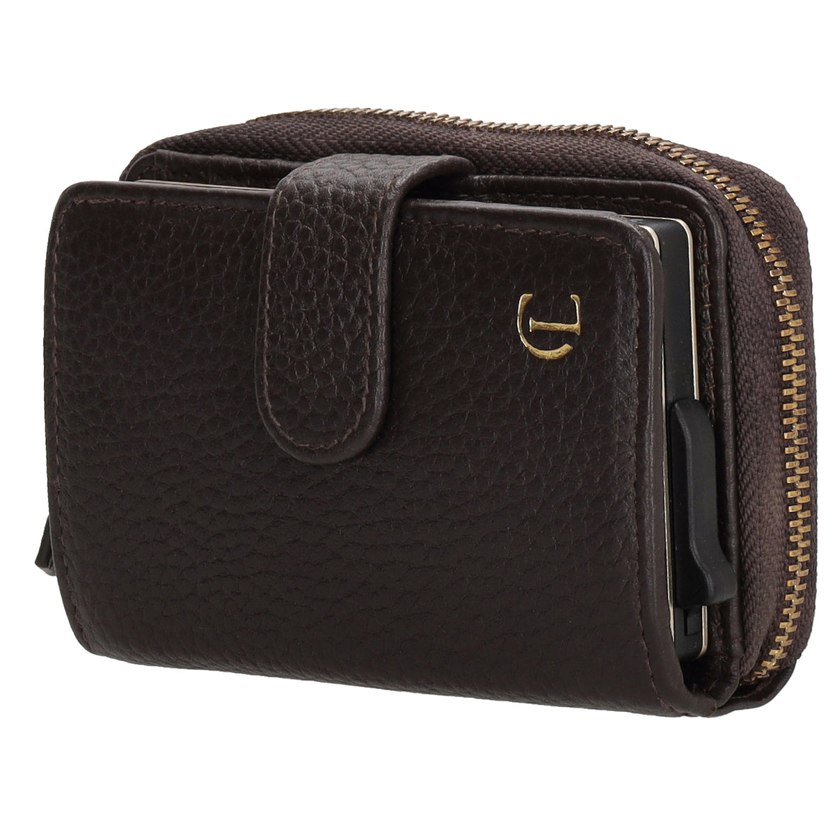 Kartenetui| Safty Wallet 11x7cm in Dunkelbraun und Rundumreißverschluss - leder-accessoires.com