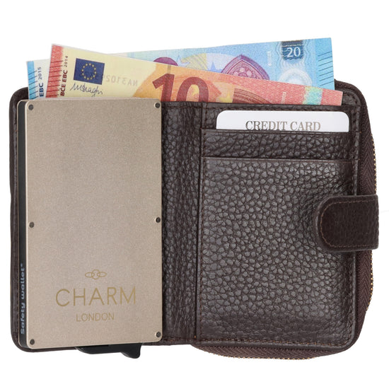 Kartenetui| Safty Wallet 11x7cm in Dunkelbraun und Rundumreißverschluss - leder-accessoires.com