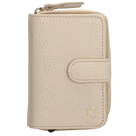 Kartenetui| Safty Wallet 11x7cm in Creme und Rundumreißverschluss - leder-accessoires.com