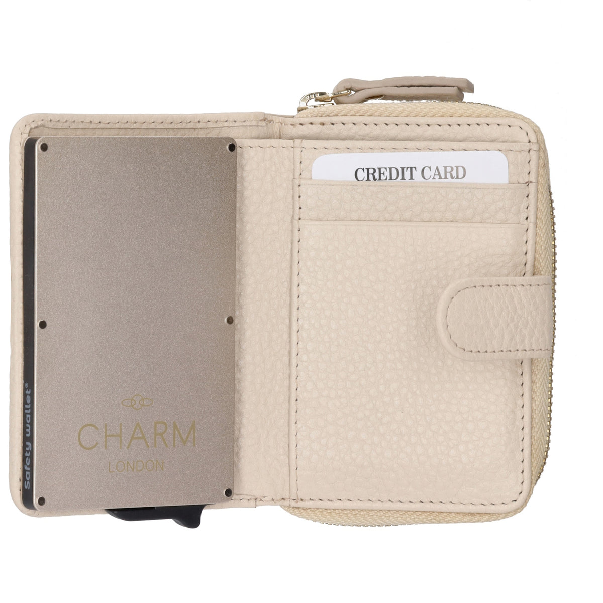 Kartenetui| Safty Wallet 11x7cm in Creme und Rundumreißverschluss - leder-accessoires.com