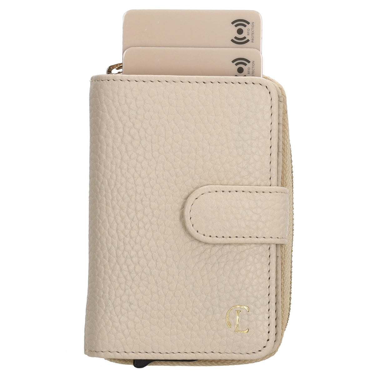 Kartenetui| Safty Wallet 11x7cm in Creme und Rundumreißverschluss - leder-accessoires.com