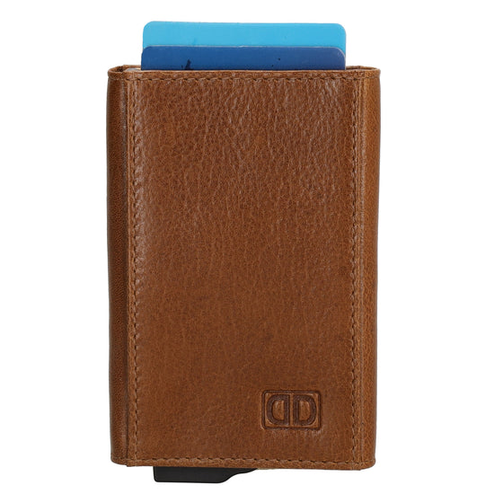 Kartenetui| Safty Wallet 10x7cm in Cognac mit RFID-Schutz - leder-accessoires.com