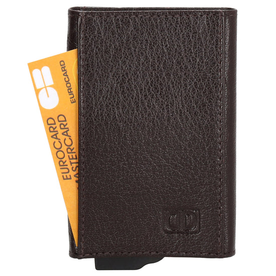 Kartenetui| Safty Wallet 10x7cm in Dunkelbraun mit RFID-Schutz - leder-accessoires.com