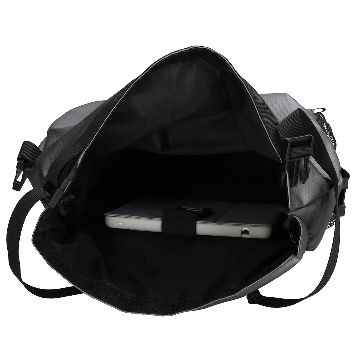 Fahrradtasche|Schultertasche mit Überschlag 48x26cm in Grau - leder-accessoires.com