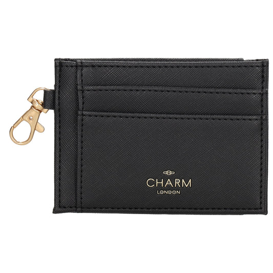 Kartenetui 11,5x8,5cm in Schwarz mit Karabiner - leder-accessoires.com