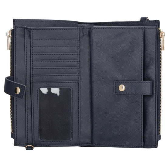 Börse|Handytasche 12x18,5cm in Blau mit Umhängeriemen - leder-accessoires.com