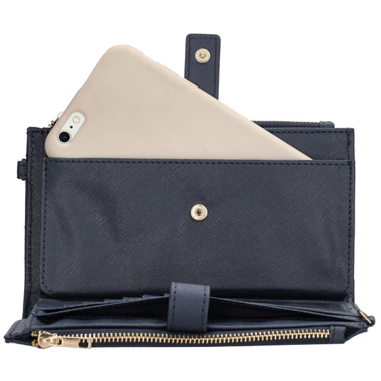 Börse|Handytasche 12x18,5cm in Blau mit Umhängeriemen - leder-accessoires.com