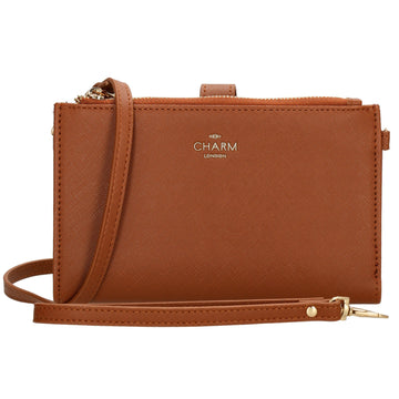 Börse|Handytasche 12x18,5cm in Cognac mit Umhängeriemen - leder-accessoires.com