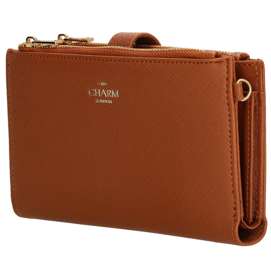 Börse|Handytasche 12x18,5cm in Cognac mit Umhängeriemen - leder-accessoires.com