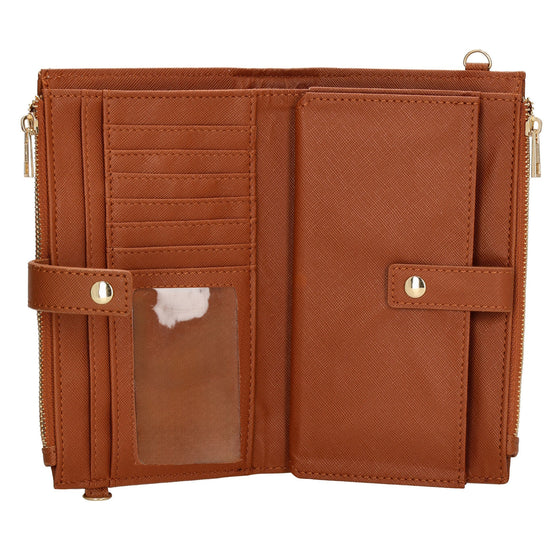 Börse|Handytasche 12x18,5cm in Cognac mit Umhängeriemen - leder-accessoires.com