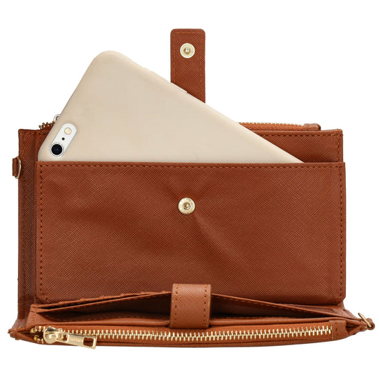 Börse|Handytasche 12x18,5cm in Cognac mit Umhängeriemen - leder-accessoires.com