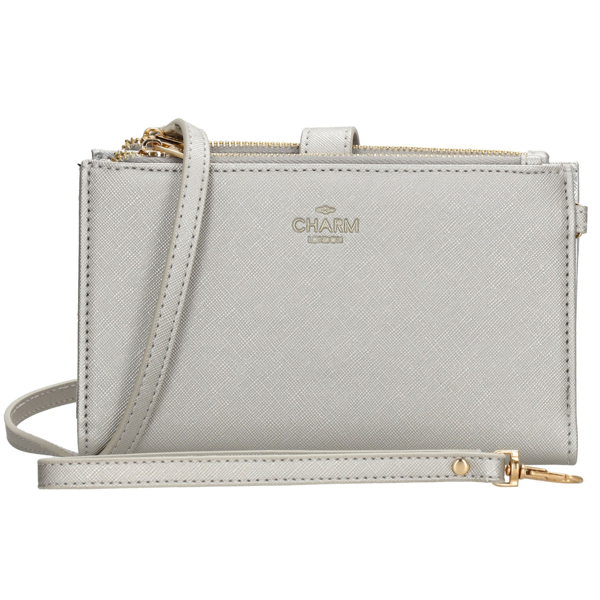 Börse|Handytasche 12x18,5cm in Silber mit Umhängeriemen - leder-accessoires.com