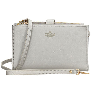 Börse|Handytasche 12x18,5cm in Silber mit Umhängeriemen - leder-accessoires.com