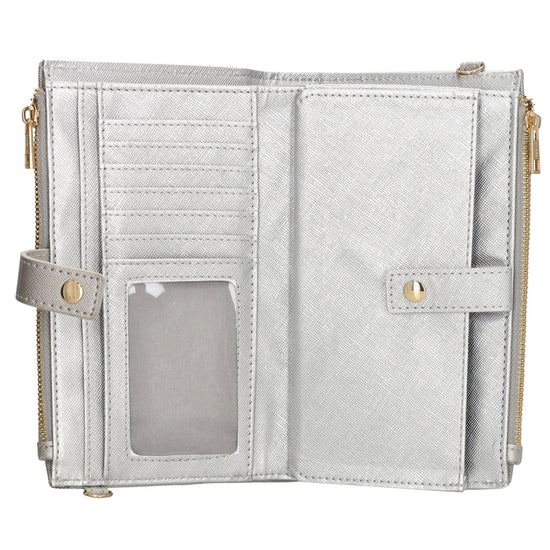 Börse|Handytasche 12x18,5cm in Silber mit Umhängeriemen - leder-accessoires.com