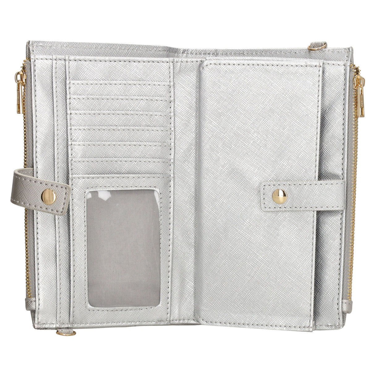Börse|Handytasche 12x18,5cm in Silber mit Umhängeriemen - leder-accessoires.com