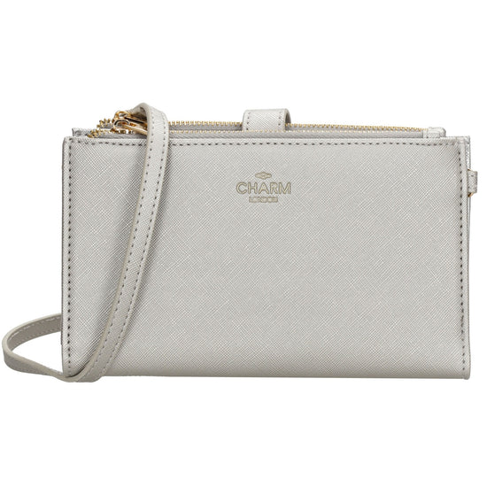Börse|Handytasche 12x18,5cm in Silber mit Umhängeriemen - leder-accessoires.com