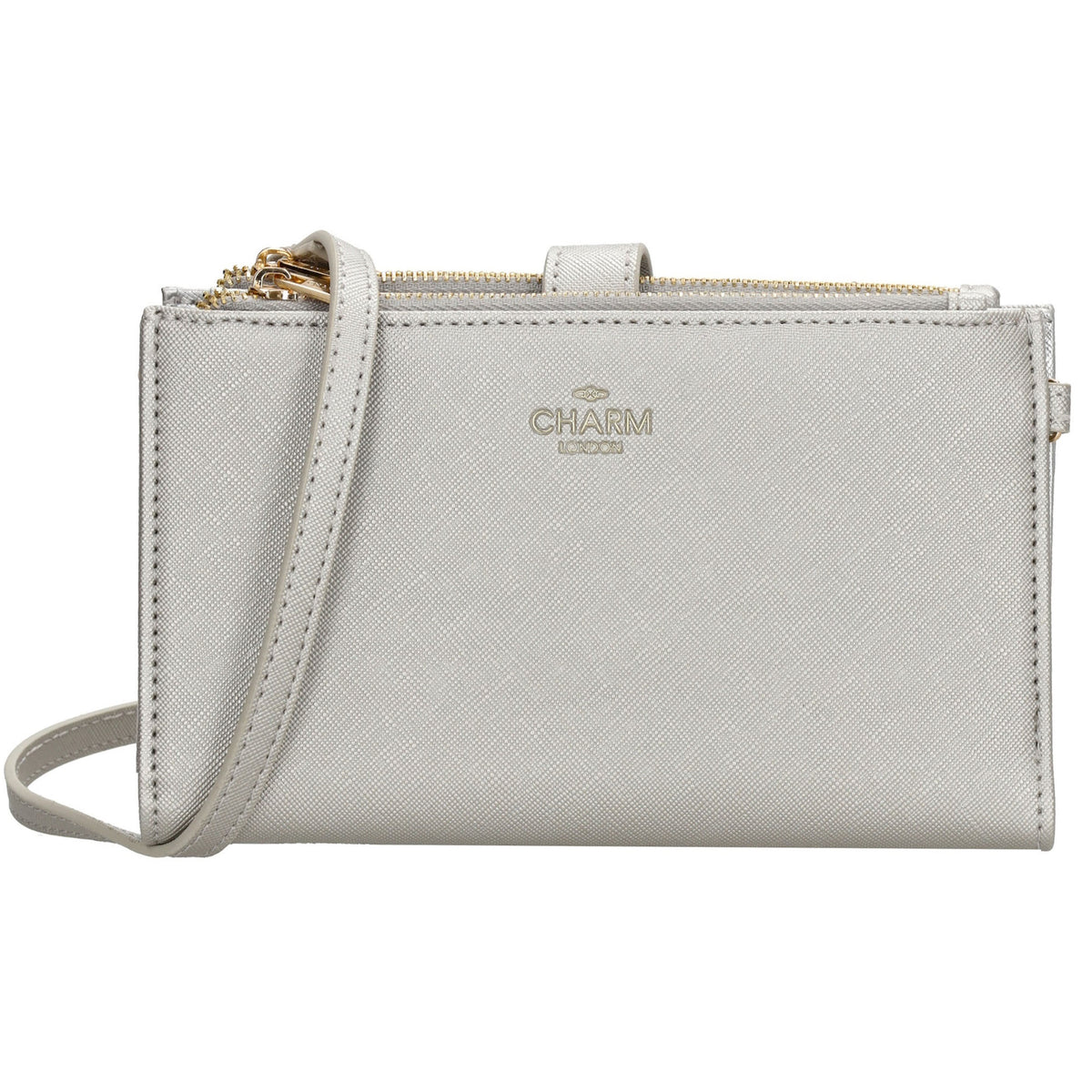 Börse|Handytasche 12x18,5cm in Silber mit Umhängeriemen - leder-accessoires.com