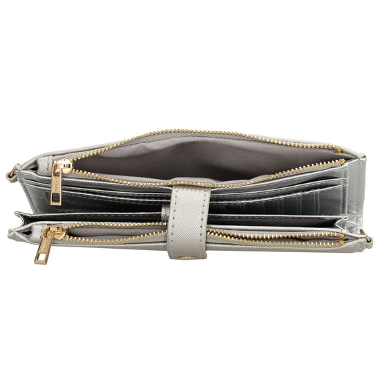 Börse|Handytasche 12x18,5cm in Silber mit Umhängeriemen - leder-accessoires.com