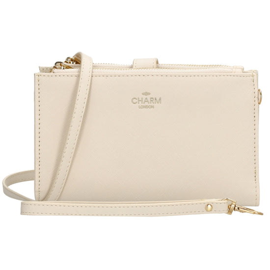 Börse|Handytasche 12x18,5cm in Creme mit Umhängeriemen - leder-accessoires.com