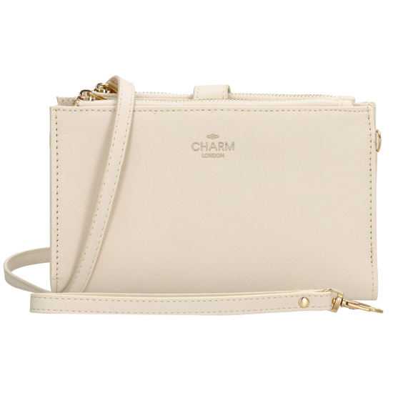 Börse|Handytasche 12x18,5cm in Creme mit Umhängeriemen - leder-accessoires.com