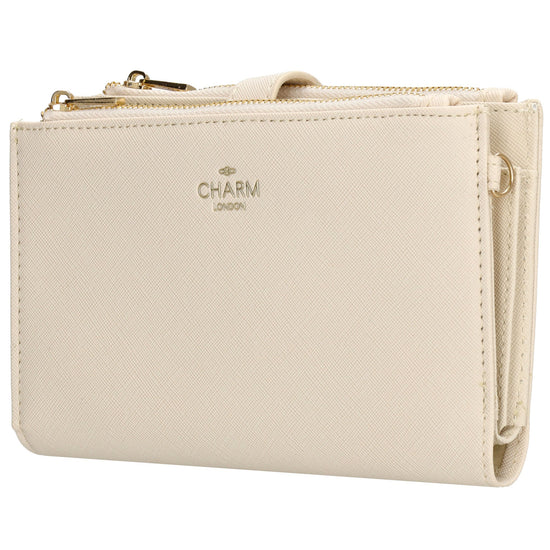 Börse|Handytasche 12x18,5cm in Creme mit Umhängeriemen - leder-accessoires.com