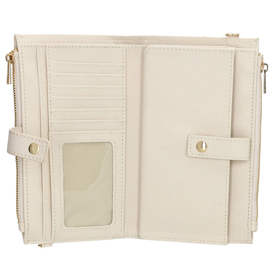 Börse|Handytasche 12x18,5cm in Creme mit Umhängeriemen - leder-accessoires.com