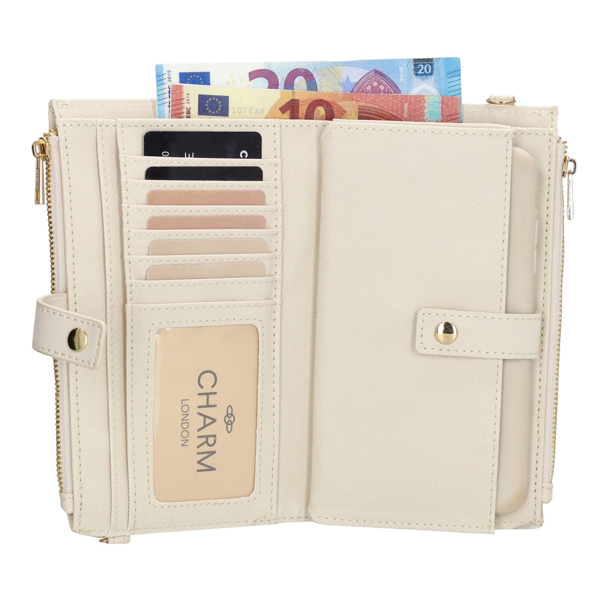 Börse|Handytasche 12x18,5cm in Creme mit Umhängeriemen - leder-accessoires.com
