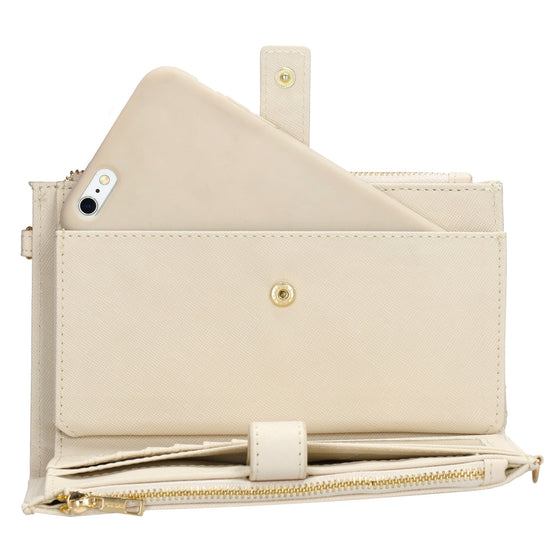 Börse|Handytasche 12x18,5cm in Creme mit Umhängeriemen - leder-accessoires.com