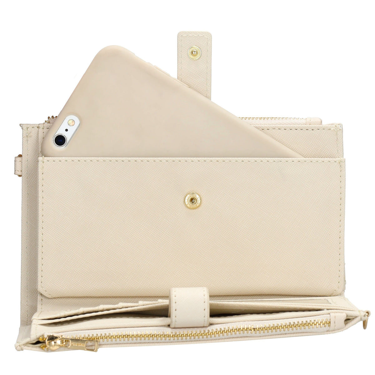Börse|Handytasche 12x18,5cm in Creme mit Umhängeriemen - leder-accessoires.com