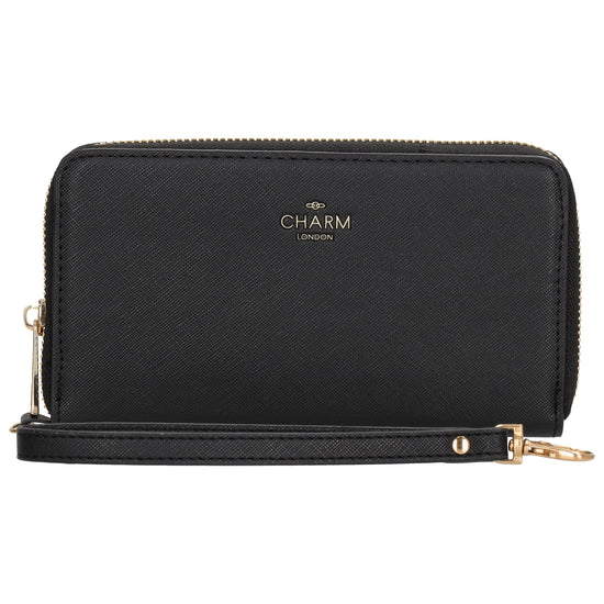 Börse 10x18cm in Schwarz mit Rundumreißverschluss und Handschlaufe - leder-accessoires.com