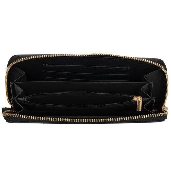 Börse 10x18cm in Schwarz mit Rundumreißverschluss und Handschlaufe - leder-accessoires.com