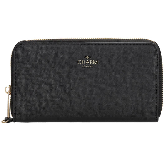 Börse 10x18cm in Schwarz mit Rundumreißverschluss und Handschlaufe - leder-accessoires.com