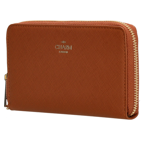 Börse 10x18cm in Cognac mit Rundumreißverschluss und Handschlaufe - leder-accessoires.com