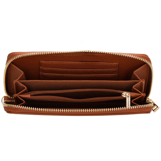 Börse 10x18cm in Cognac mit Rundumreißverschluss und Handschlaufe - leder-accessoires.com