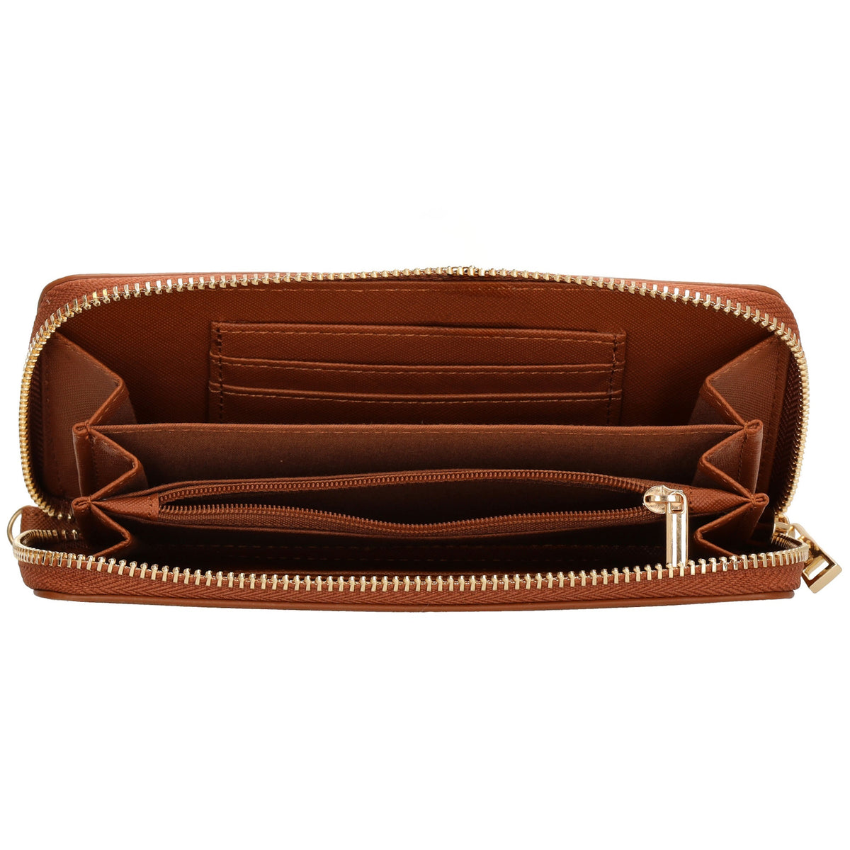 Börse 10x18cm in Cognac mit Rundumreißverschluss und Handschlaufe - leder-accessoires.com