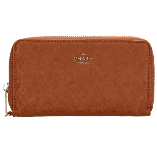 Börse 10x18cm in Cognac mit Rundumreißverschluss und Handschlaufe - leder-accessoires.com