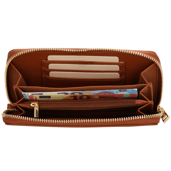 Börse 10x18cm in Cognac mit Rundumreißverschluss und Handschlaufe - leder-accessoires.com