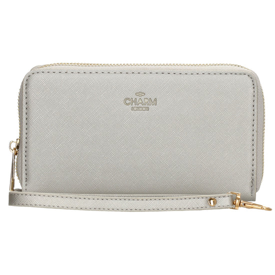 Börse 10x18cm in Silber mit Rundumreißverschluss und Handschlaufe - leder-accessoires.com