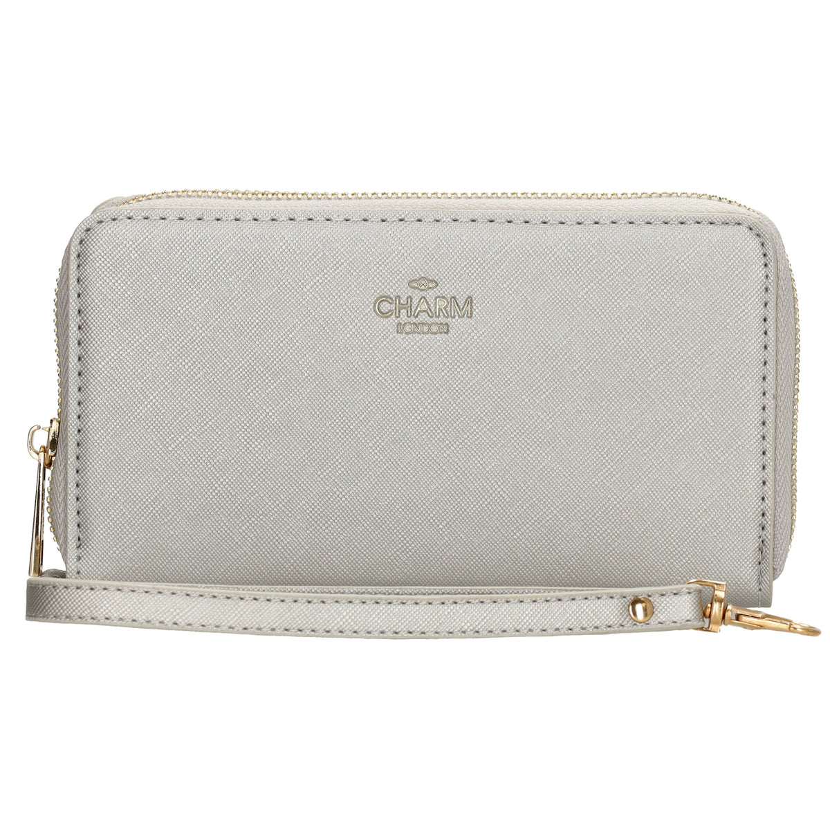 Börse 10x18cm in Silber mit Rundumreißverschluss und Handschlaufe - leder-accessoires.com