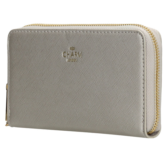 Börse 10x18cm in Silber mit Rundumreißverschluss und Handschlaufe - leder-accessoires.com