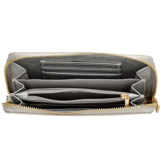 Börse 10x18cm in Silber mit Rundumreißverschluss und Handschlaufe - leder-accessoires.com