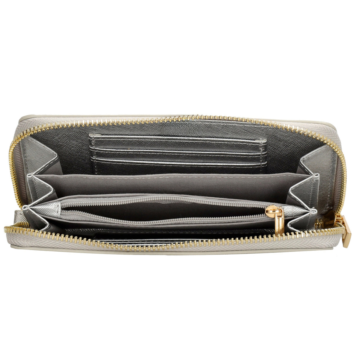 Börse 10x18cm in Silber mit Rundumreißverschluss und Handschlaufe - leder-accessoires.com