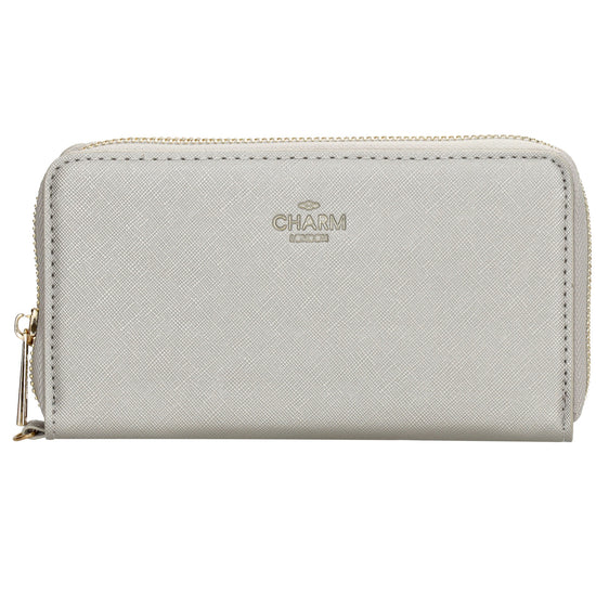 Börse 10x18cm in Silber mit Rundumreißverschluss und Handschlaufe - leder-accessoires.com