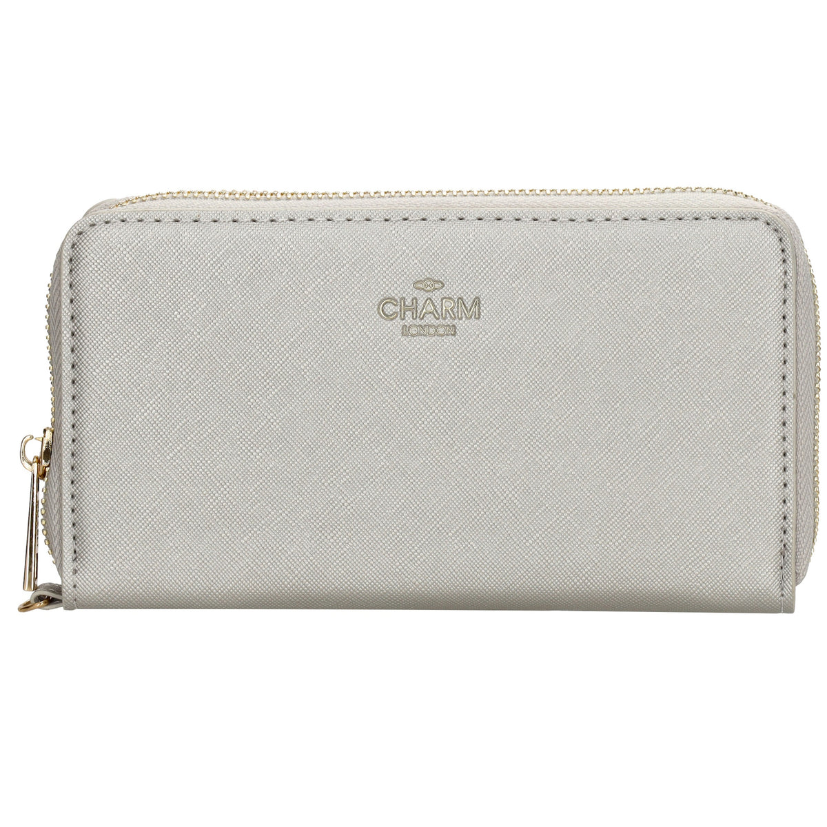 Börse 10x18cm in Silber mit Rundumreißverschluss und Handschlaufe - leder-accessoires.com