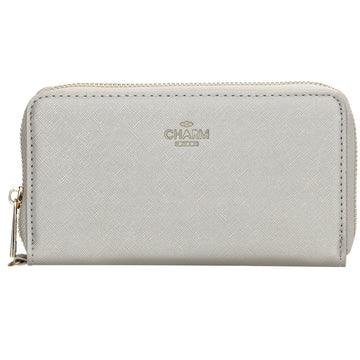 Börse 10x18cm in Silber mit Rundumreißverschluss und Handschlaufe - leder-accessoires.com