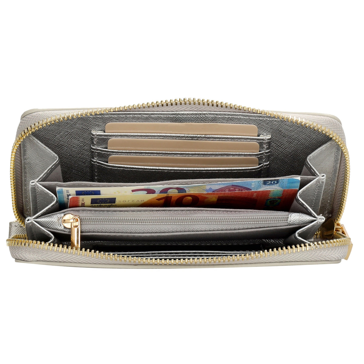 Börse 10x18cm in Silber mit Rundumreißverschluss und Handschlaufe - leder-accessoires.com