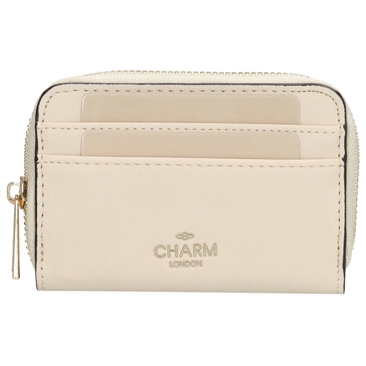Börse|Kartenetui 12,5x8,5cm in Creme mit Reißverschluss - leder-accessoires.com