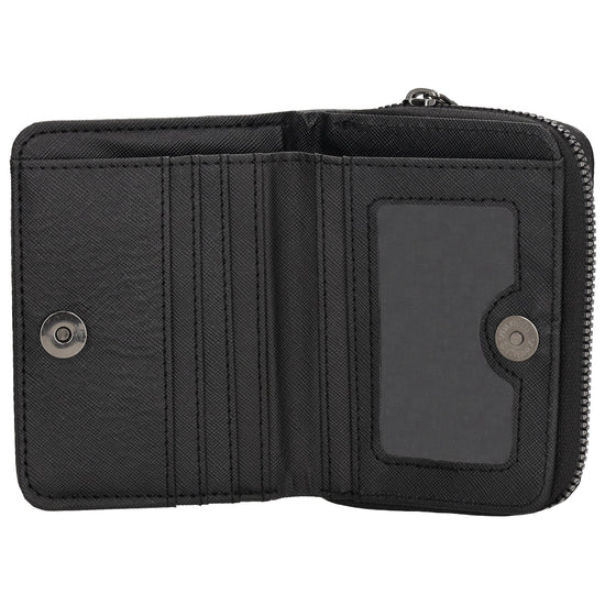 Damenbörse 12x9cm im Querformat in Schwarz mit Druckknopf - leder-accessoires.com