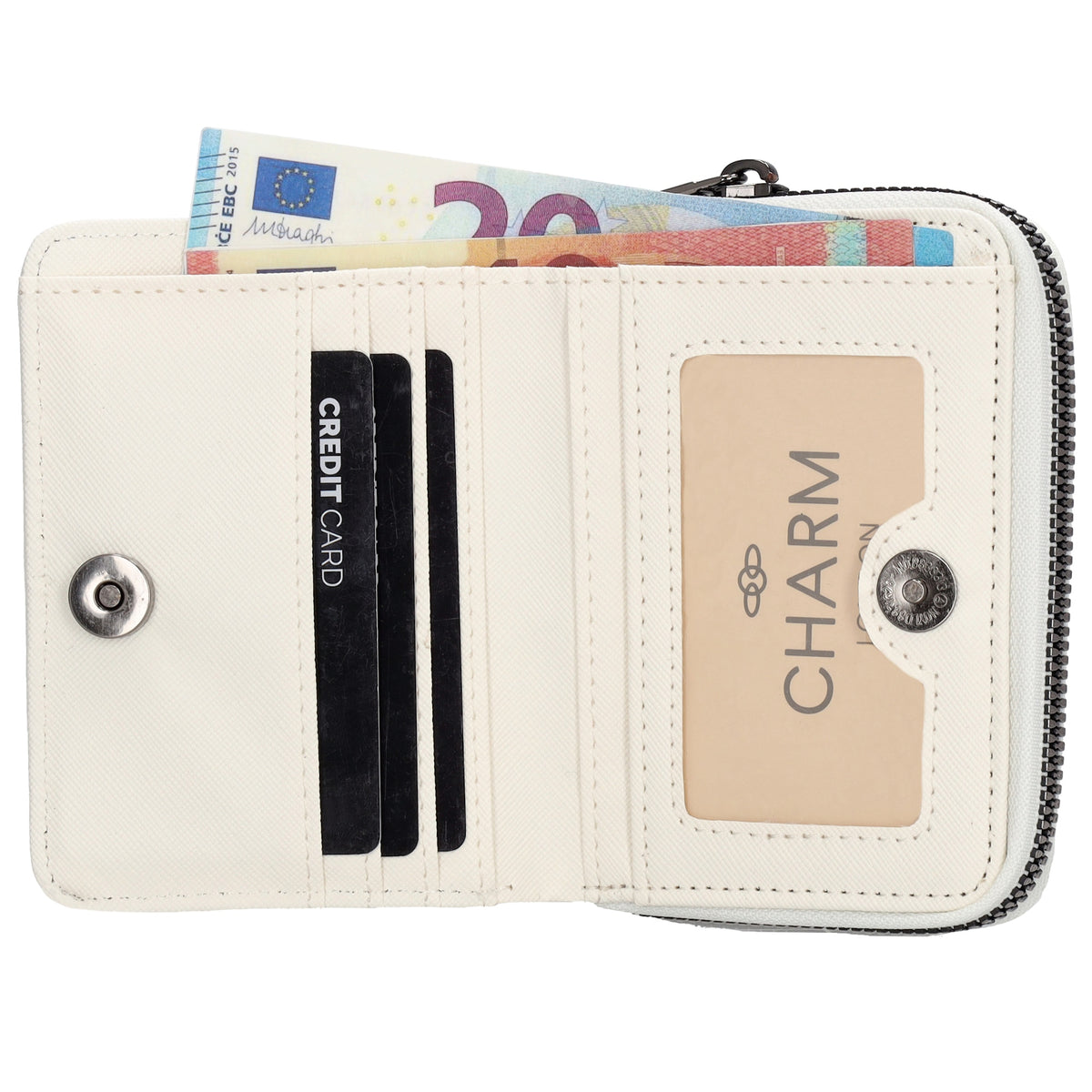 Damenbörse 12x9cm im Querformat in Weiß mit Druckknopf - leder-accessoires.com