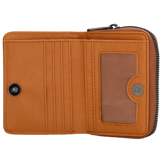 Damenbörse 12x9cm im Querformat in Cognac mit Druckknopf - leder-accessoires.com